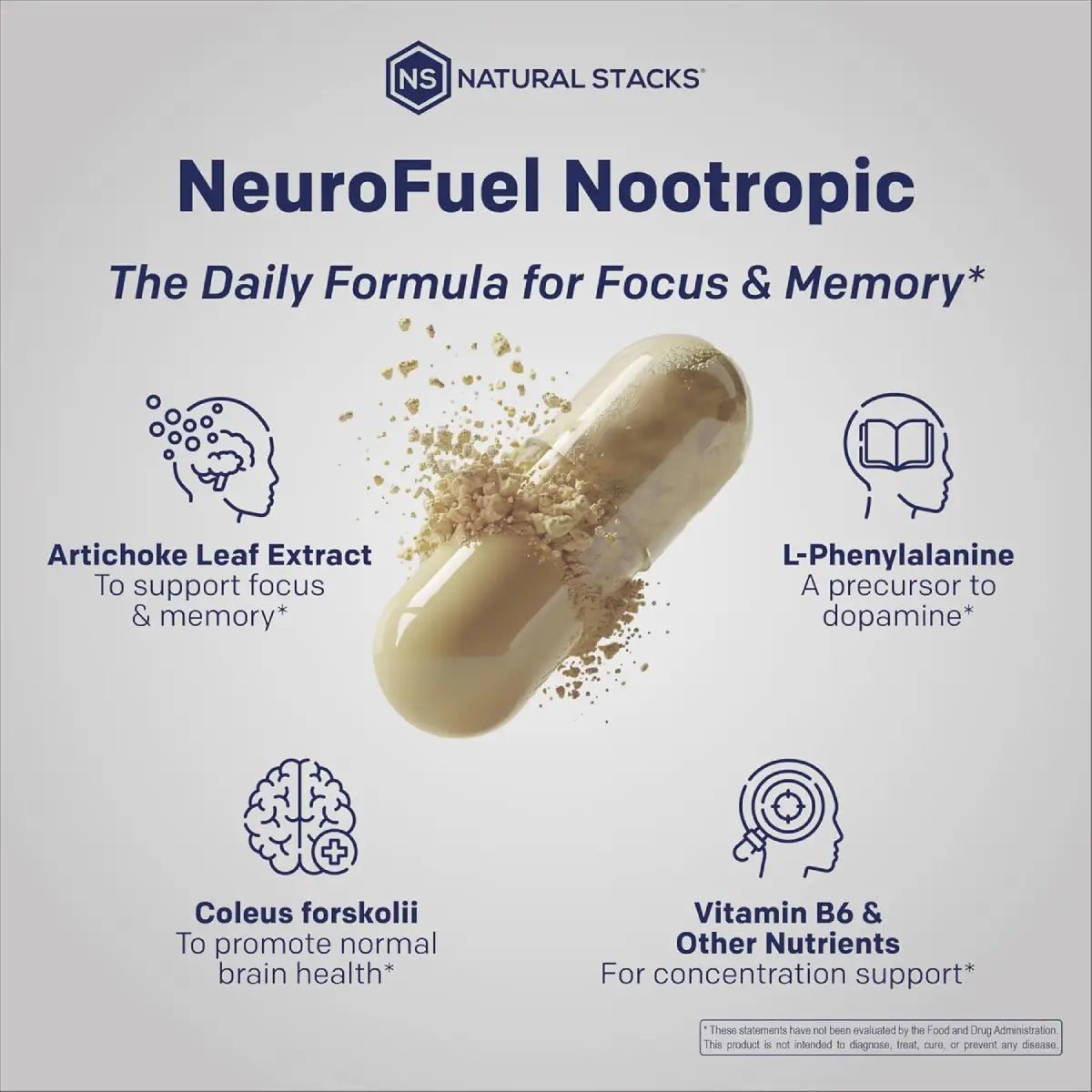 Natural Stacks® NeuroFuel Nootrópico para Concentración 75 Cápsulas - Hi Vitamins