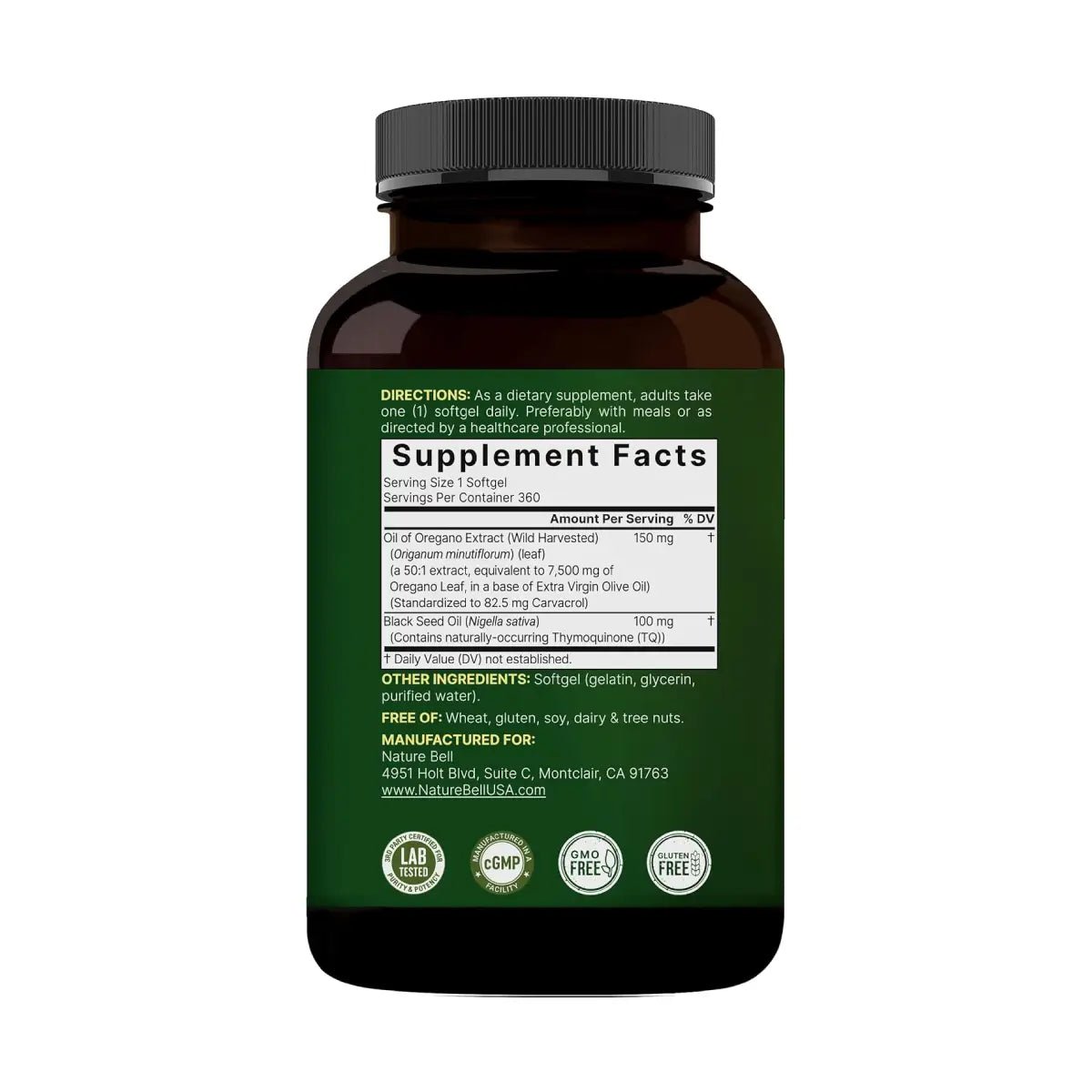 NatureBell® Aceite de Orégano con Aceite de Semilla Negra 360 Softgels - Hi Vitamins