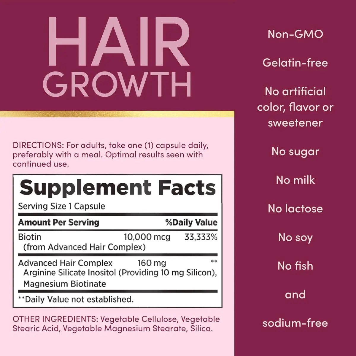 Nature's Bounty Hair Growth 30 Cápsulas - Hi Vitamins