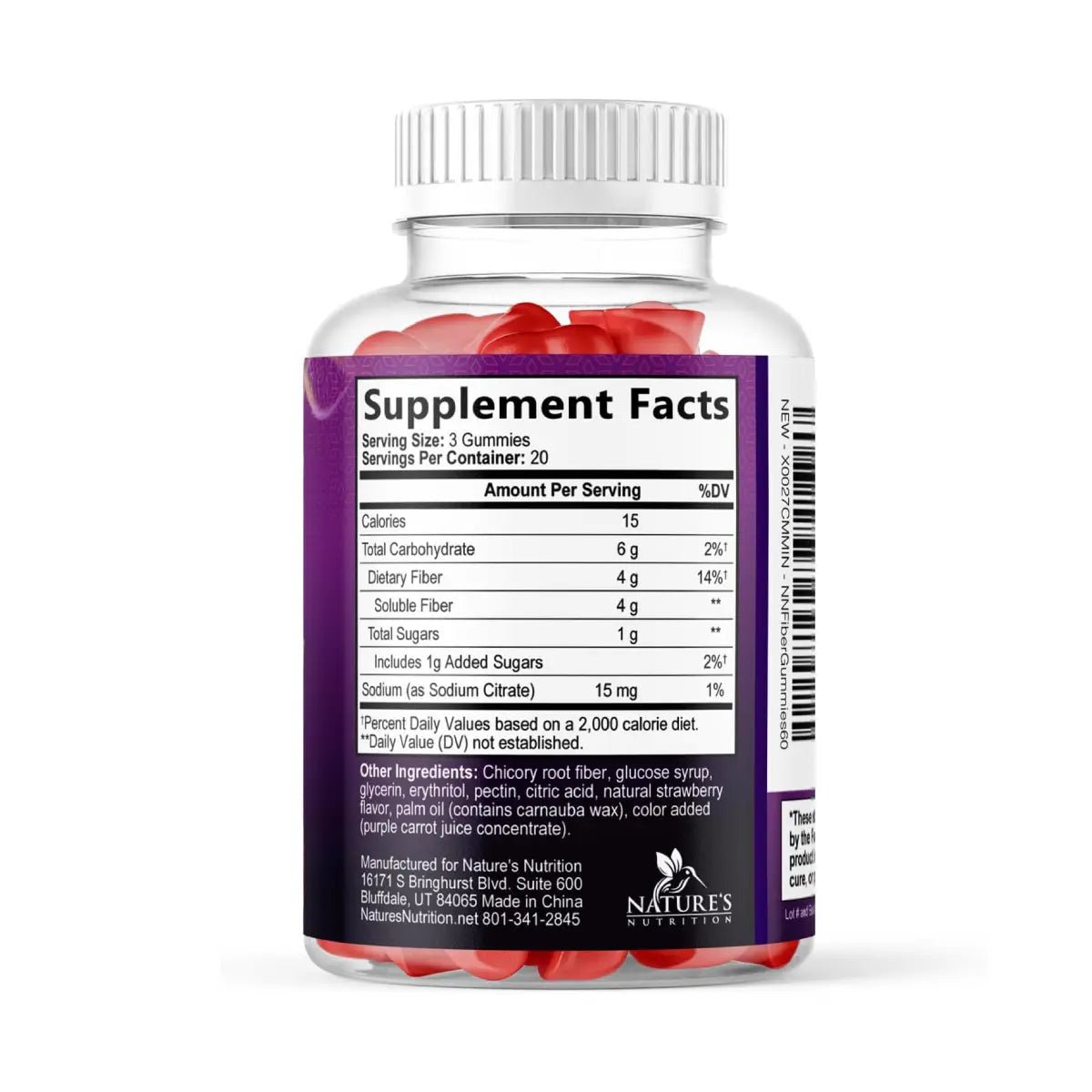 Nature's Nutrition Fibra Prebiotica 4g por Porción 60 Gomitas sabor Fresa - Hi Vitamins