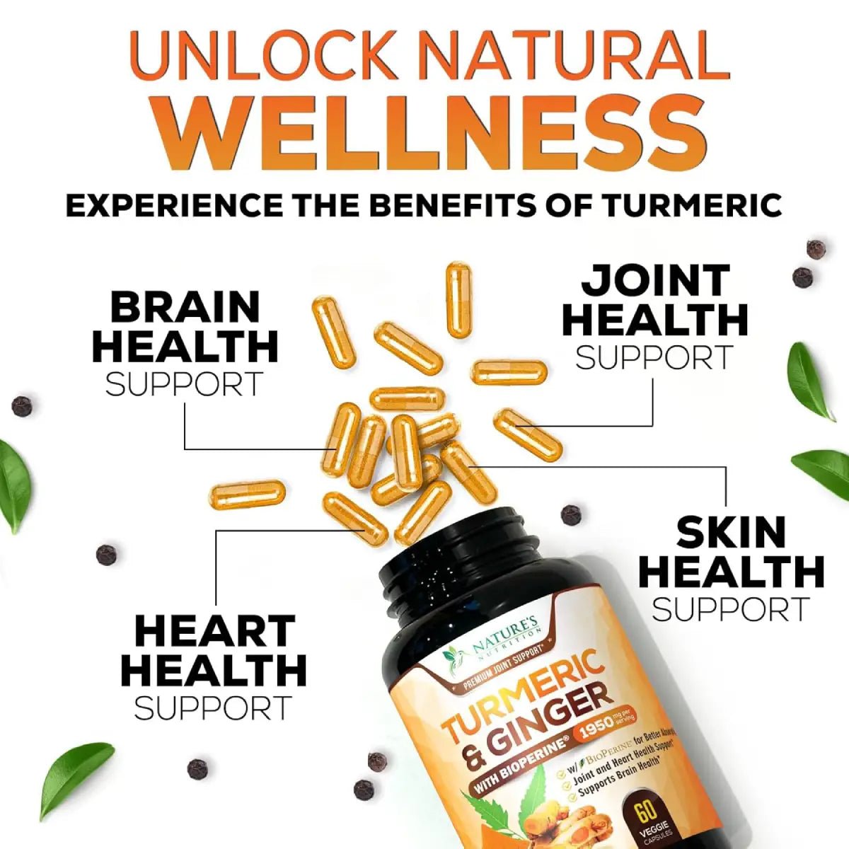 Nature's Nutrition Turmeric & Ginger 60 Cápsulas - Hi Vitamins