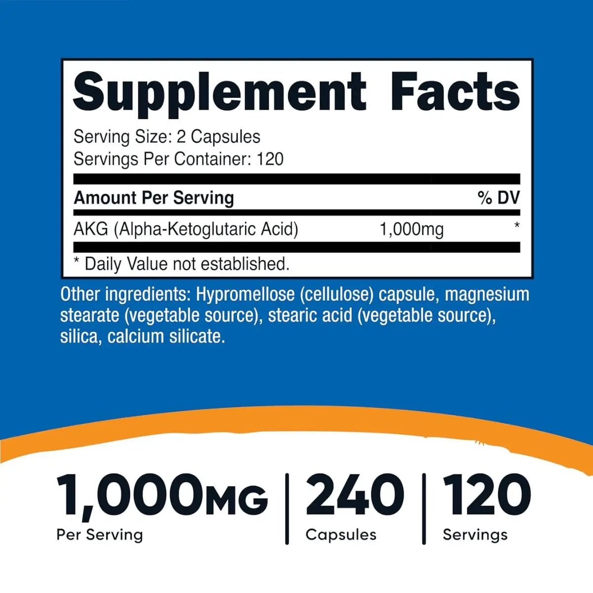 Nutricost AKG 1000 Mg 240 Cápsulas - Hi Vitamins