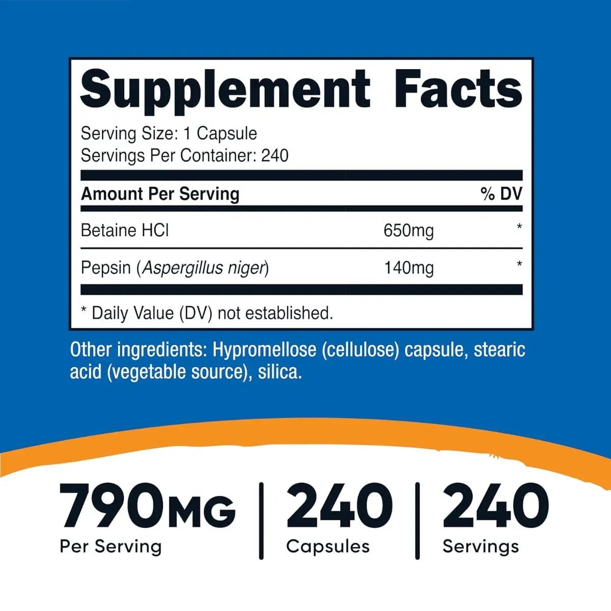 Nutricost Betaína HCI + Pepsina 790 Mg 240 Cápsulas - Hi Vitamins