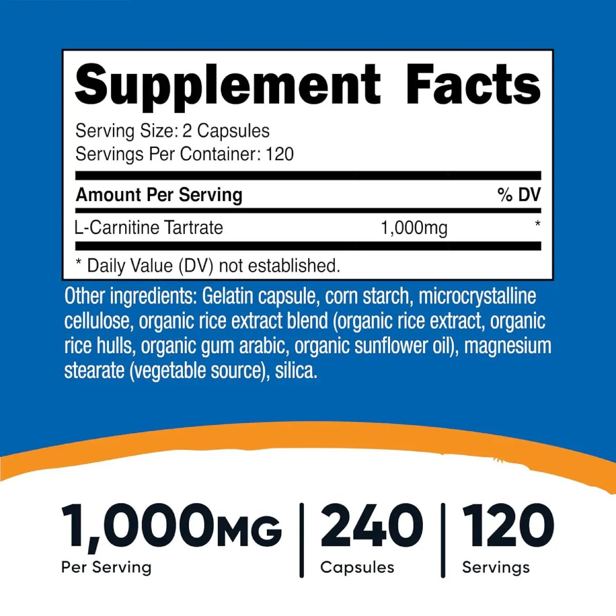 Nutricost Tartrato de L - Carnitina 1000 Mg 240 Cápsulas - Hi Vitamins