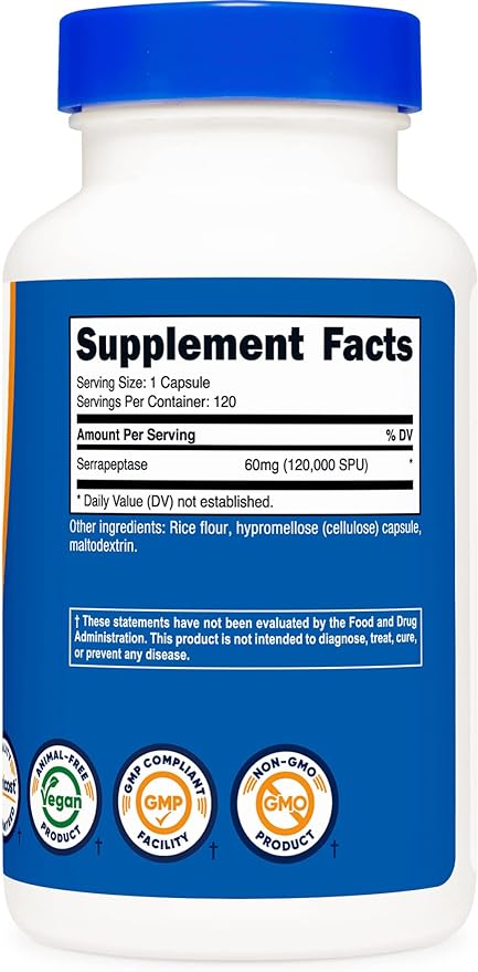 Nutricost® Serrapeptase 120,000 SPU 20mg 120 Cápsulas - Hi Vitamins