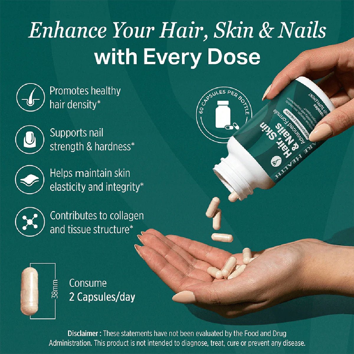 ProCare Health Hair, Skin, Nails 60 Cápsulas Biotina, Queratina y Aminoácidos - Hi Vitamins