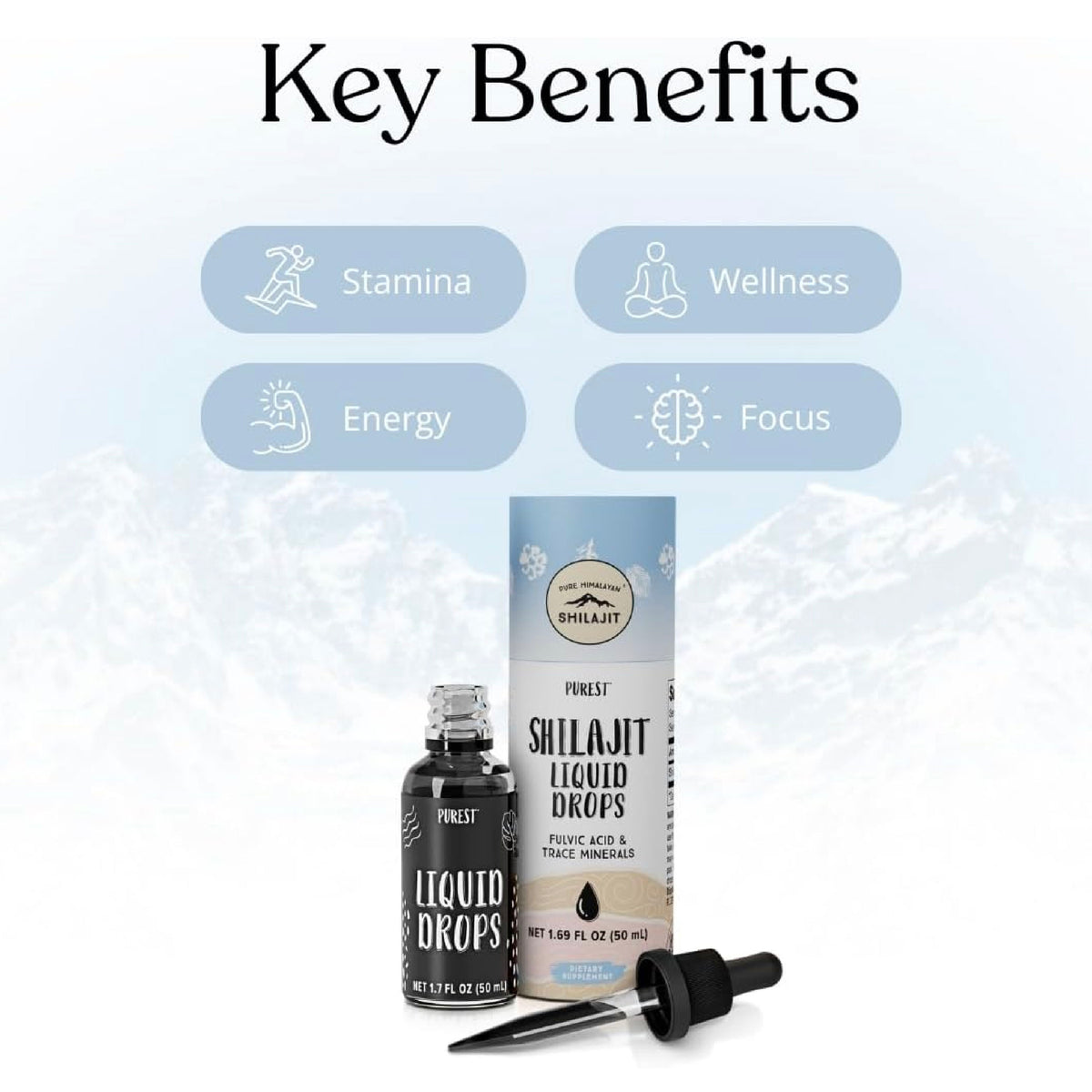 PURE HIMALAYAN Purest Shilajit Liquid Drops 50 ml Ácido Fúlvico y Minerales Traza Apoyo Energía Vitalidad y Bienestar