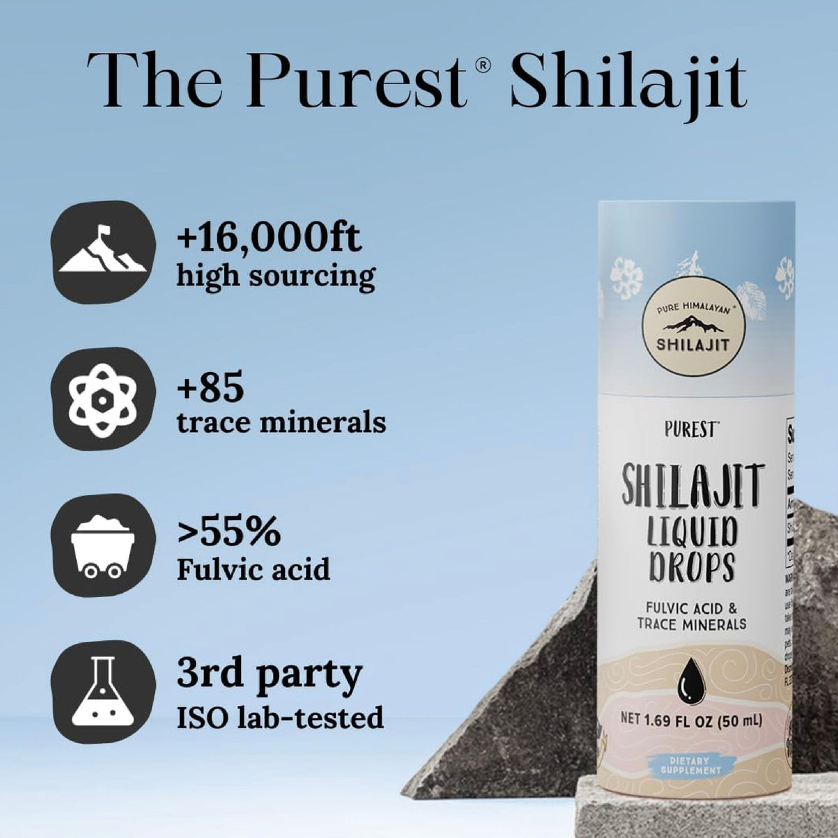PURE HIMALAYAN Purest Shilajit Liquid Drops 50 ml Ácido Fúlvico y Minerales Traza Apoyo Energía Vitalidad y Bienestar
