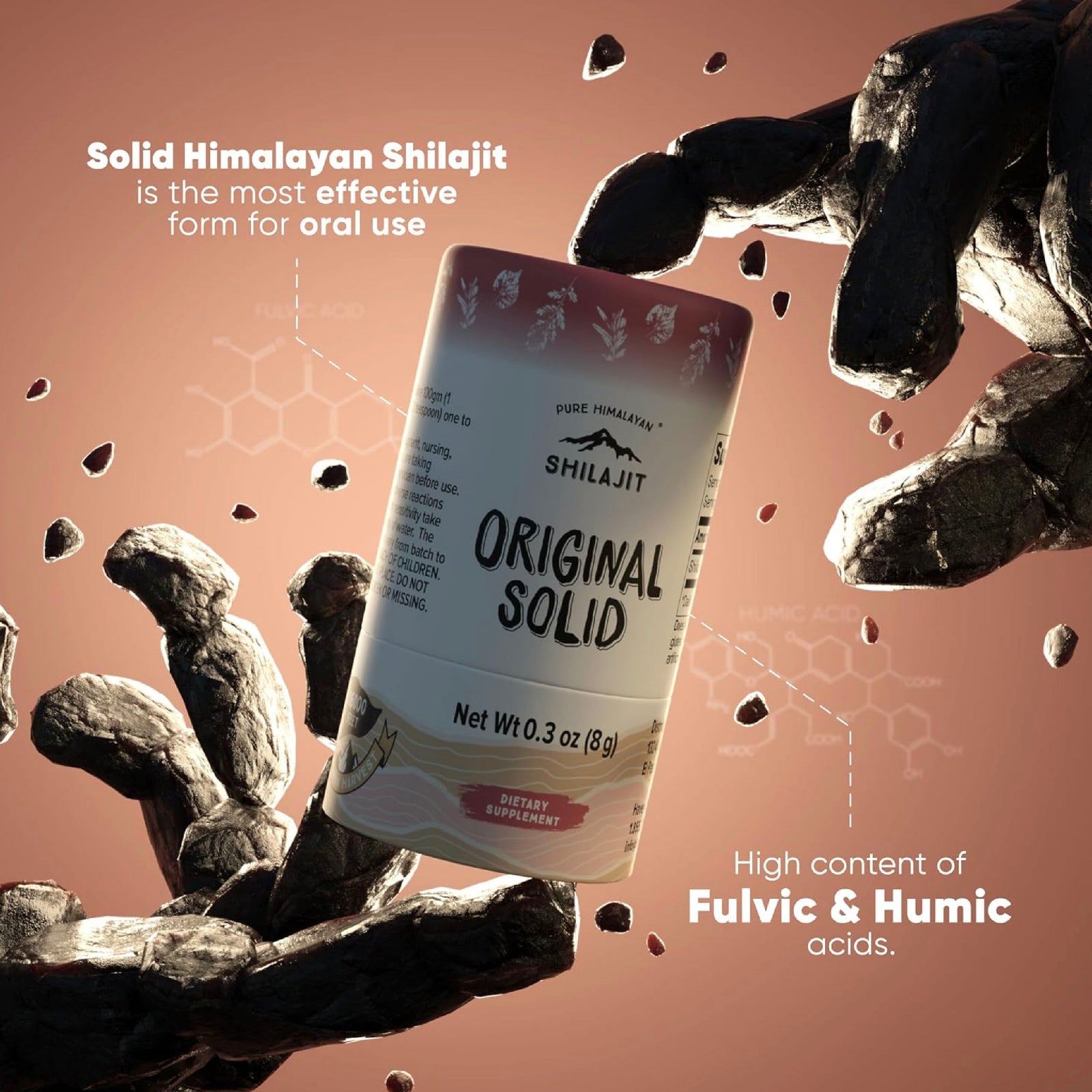 Pure Himalayan Shilajit Resina Sólida Original 8 g Ácido Fúlvico y 85+ Minerales Traza Apoyo Energía y Vitalidad