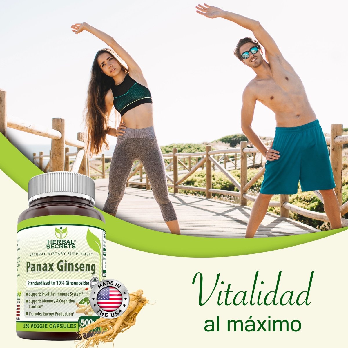 Herbal Secrets® Panax Ginseng 500mg 120 Cápsulas - Hi Vitamins