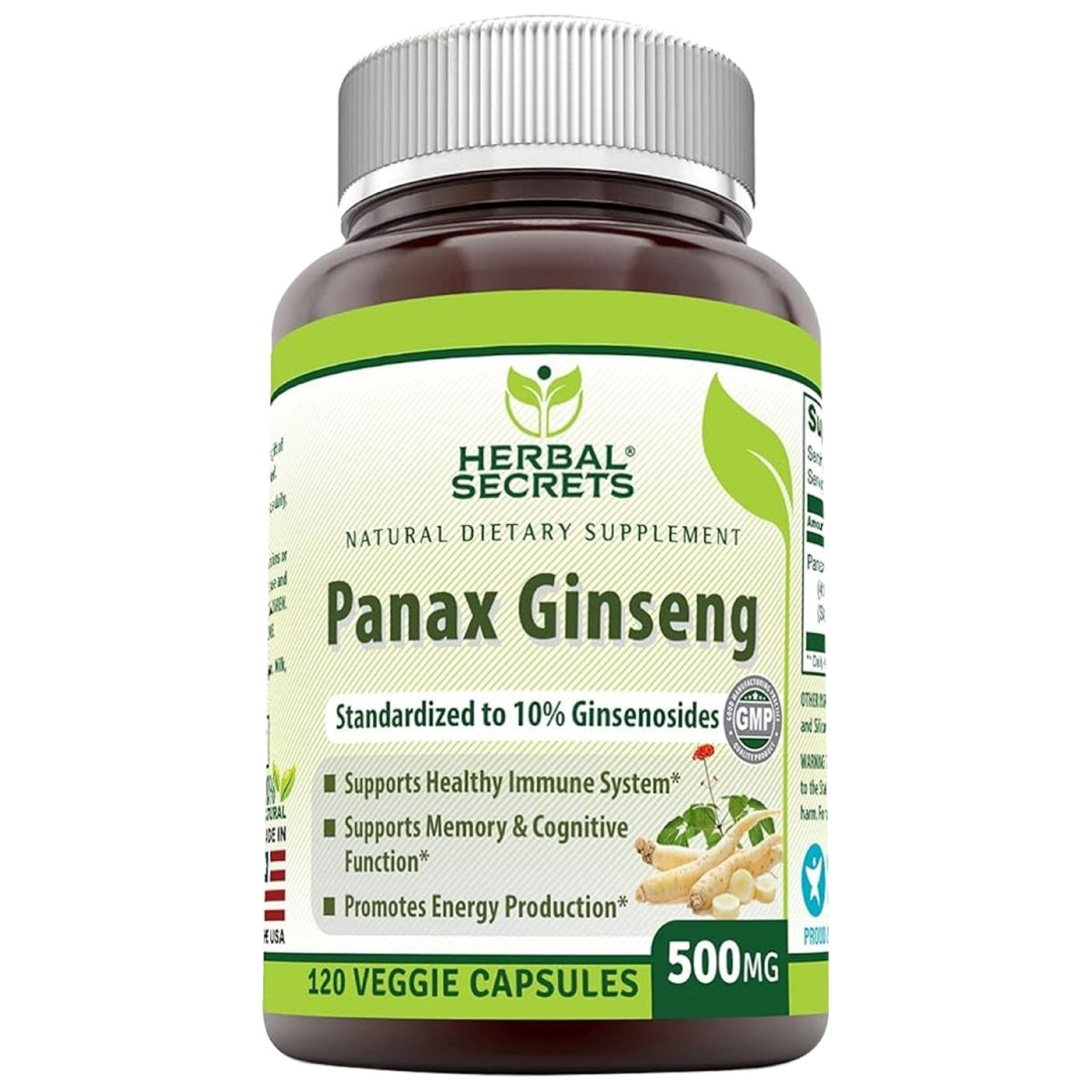 Herbal Secrets® Panax Ginseng 500mg 120 Cápsulas - Hi Vitamins