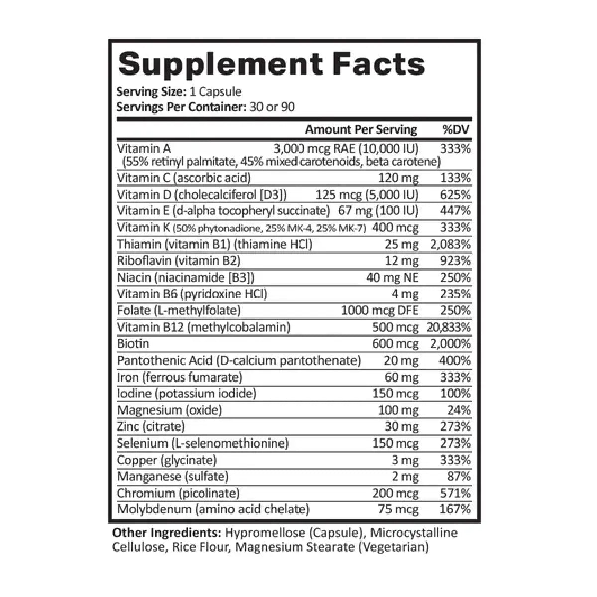 ProCare Health DS/SADI Core Multivitamínico 60 mg Iron 90 Cápsulas - Hi Vitamins