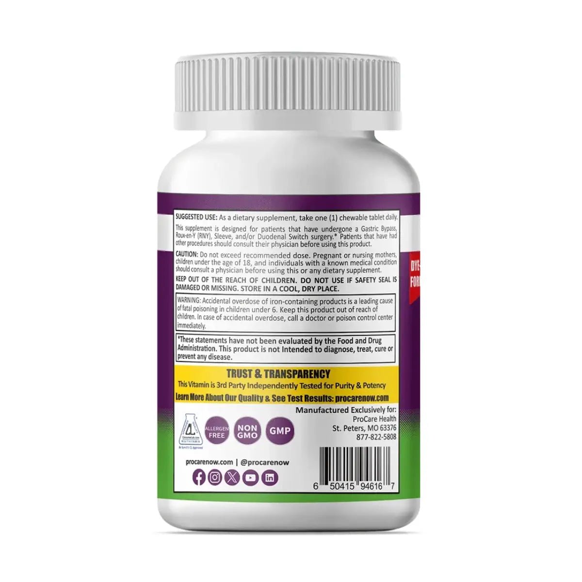 ProCare Health® Multivitamínico Bariátrico 30 Tabletas Masticables Sabor Fruit Punch - Hi Vitamins