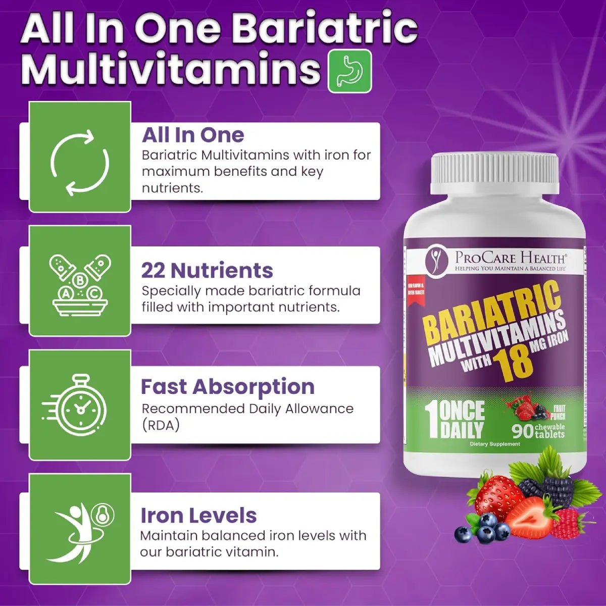 ProCare Health® Multivitamínico Bariátrico 30 Tabletas Masticables Sabor Fruit Punch - Hi Vitamins