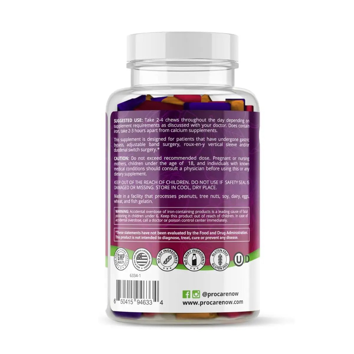 ProCare Health® Multivitamínico Bariátrico 60 Masticable Sabor Mixto con Hierro 22.5 mg - Hi Vitamins