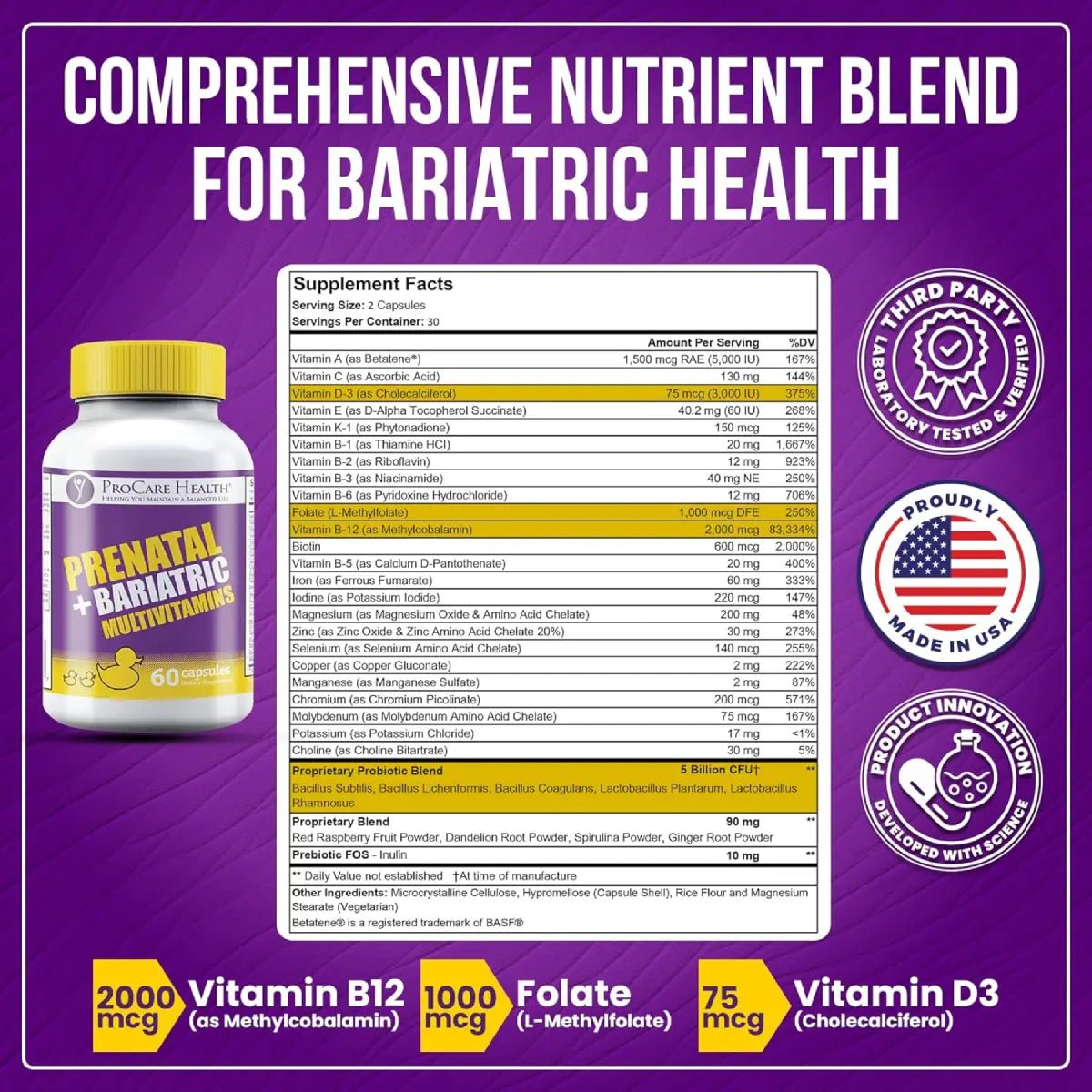 ProCare Health® Multivitamínico Bariátrico Prenatal 60 Cápsulas - Hi Vitamins