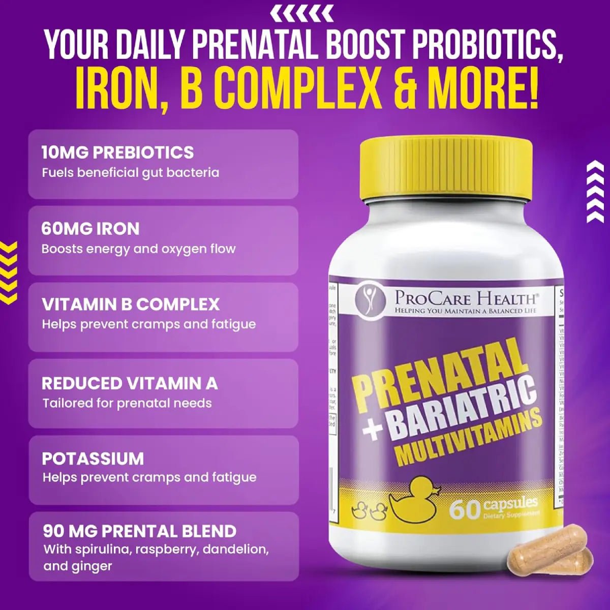 ProCare Health® Multivitamínico Bariátrico Prenatal 60 Cápsulas - Hi Vitamins