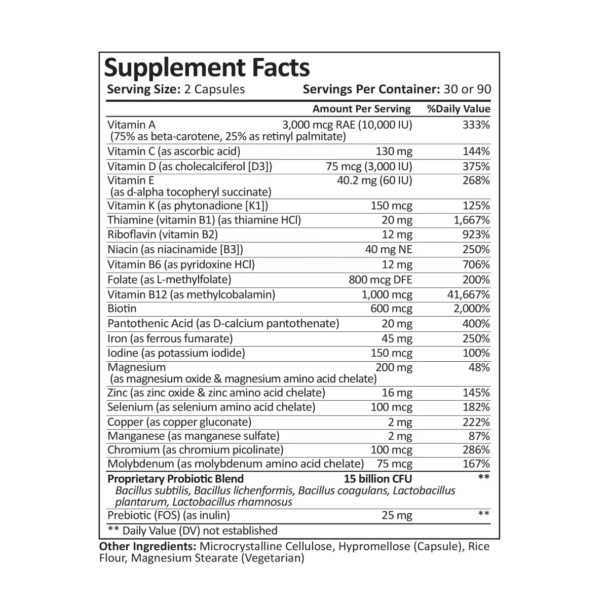 ProCare Health® Multivitamínico Bariátrico + Probióticos 15 Billion CFU 60 Cápsulas - Hi Vitamins