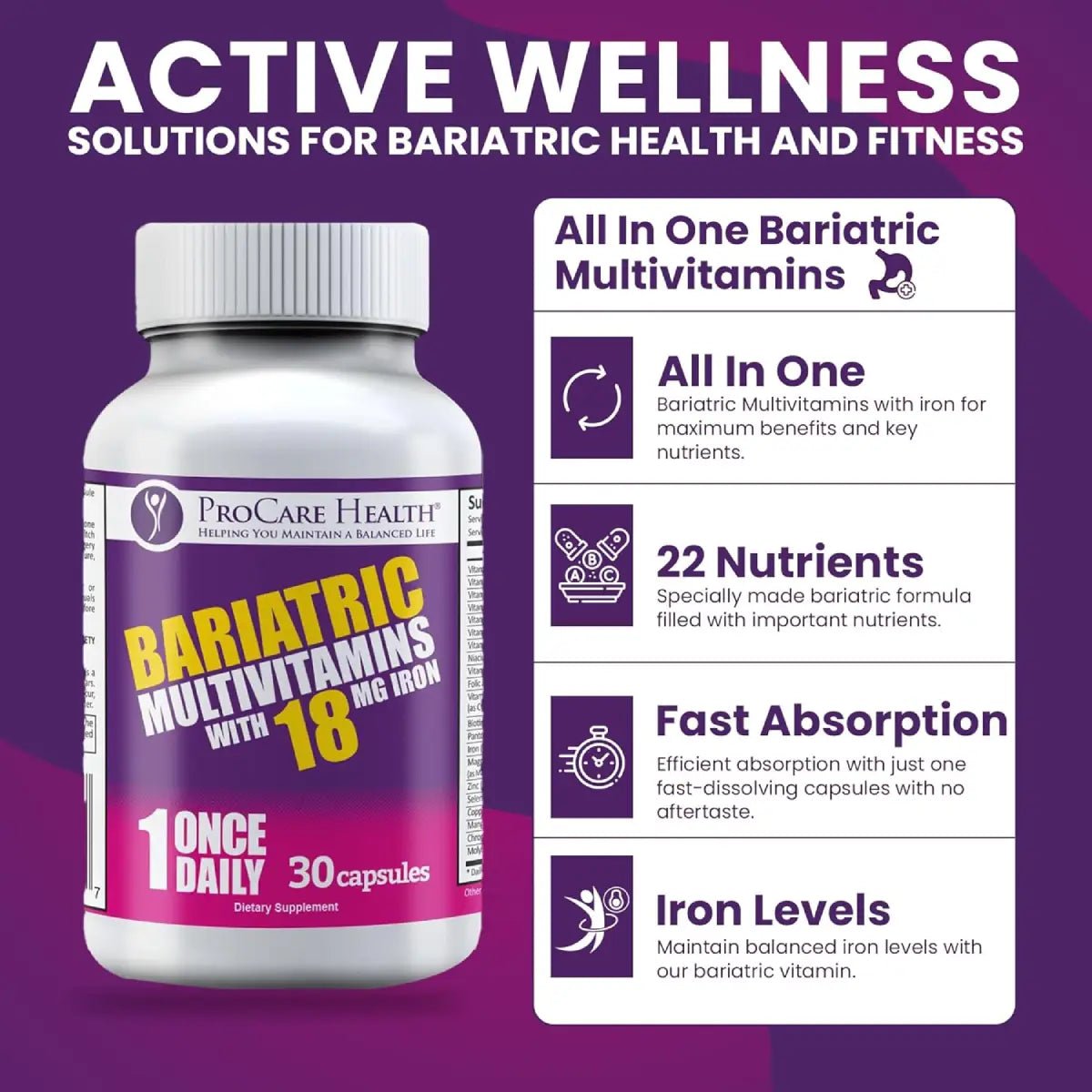 ProCare Health® Multivitamínico Bariátrico con Hierro 30 Cápsulas - Hi Vitamins