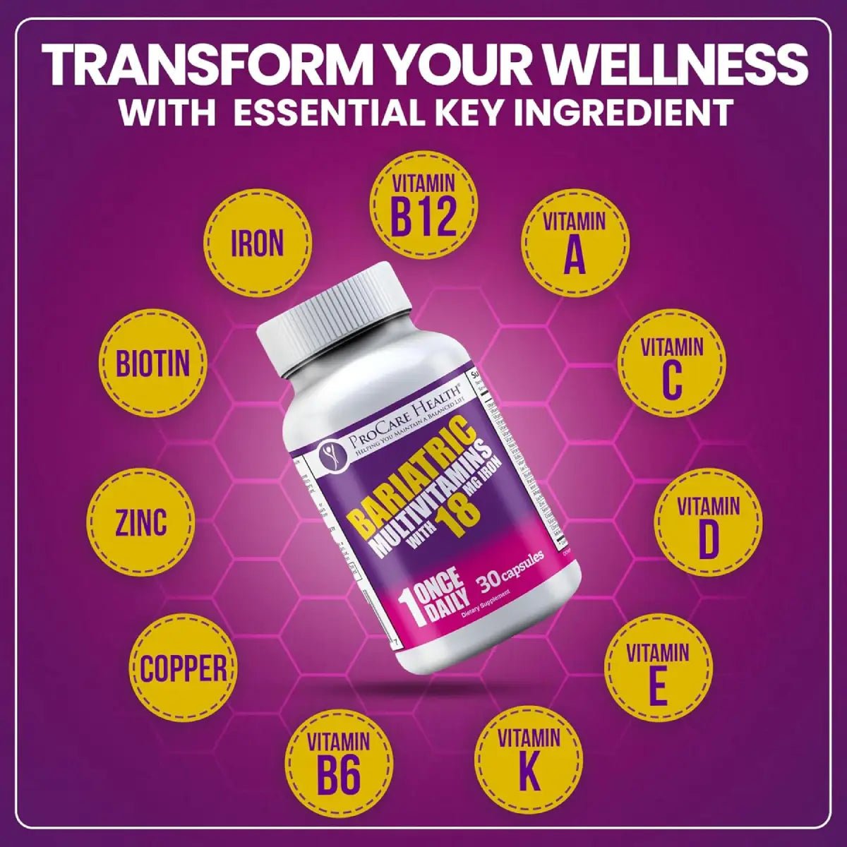 ProCare Health® Multivitamínico Bariátrico con Hierro 30 Cápsulas - Hi Vitamins