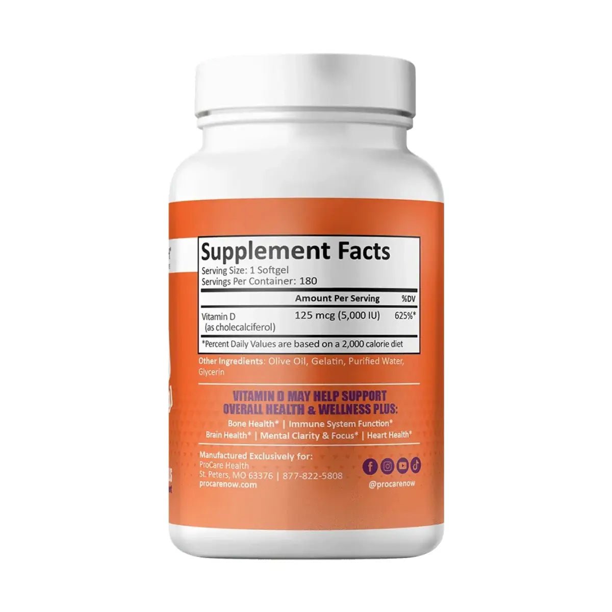 ProCare Health® Vitamina D3 5,000 UI 180 Softgels - Hi Vitamins