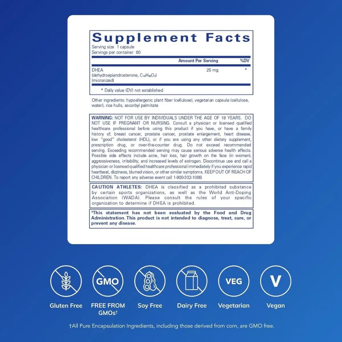 Pure Encapsulations DHEA 25 mg 60 Cápsulas Apoyo Hormonal y Bienestar General - Hi Vitamins