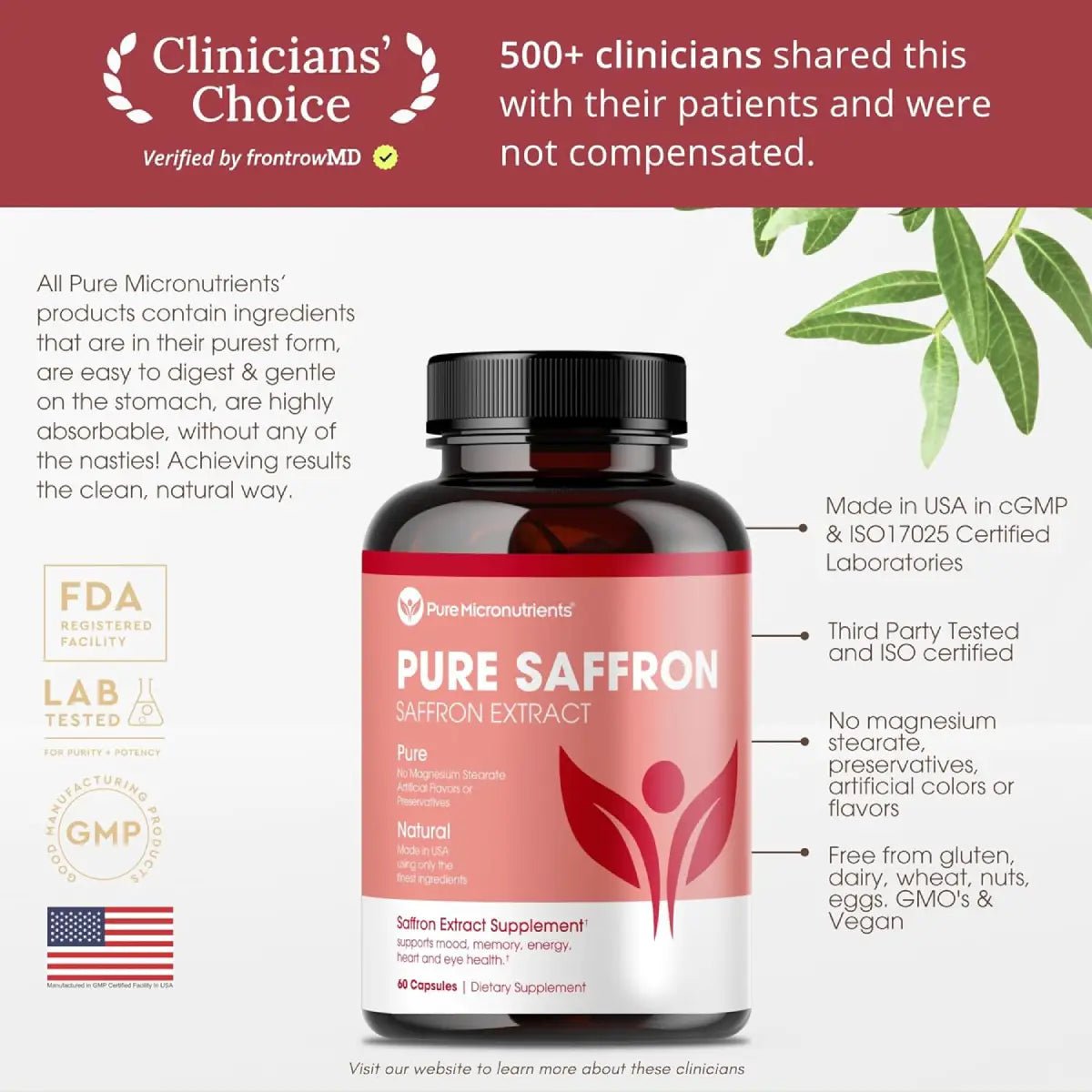 Pure Micronutrients Extracto de azafrán antioxidante 60 cápsulas - Hi Vitamins