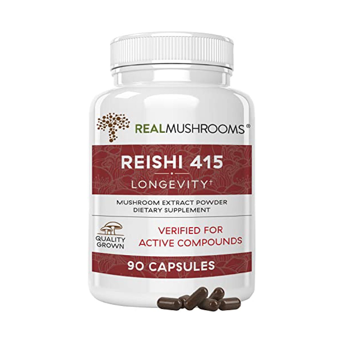REAL MUSHROOMS™ REISHI 415 LONGEVITY 90 CAPSULES - Hi Vitamins