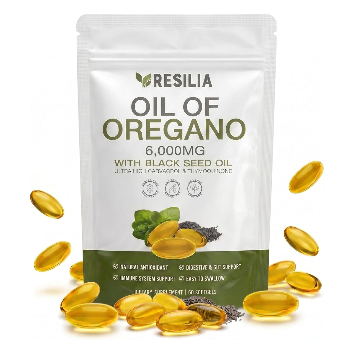 Resilia Aceite de Orégano y Semilla Negra 60 Cápsulas Blandas Apoyo Inmunológico y Salud Digestiva