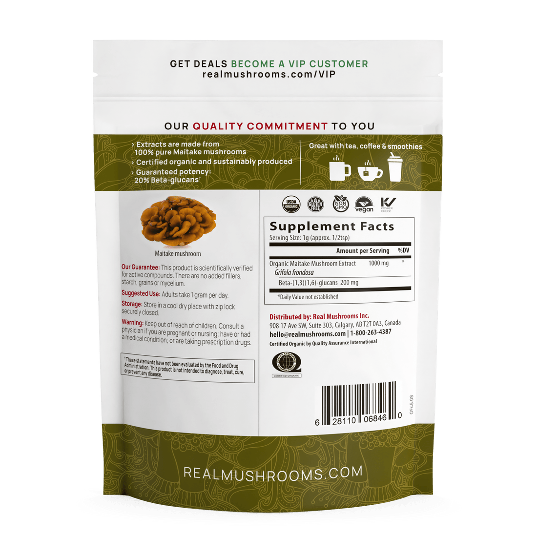 Real Mushrooms Maitake en Polvo 1.59oz 45 Servings - Hi Vitamins