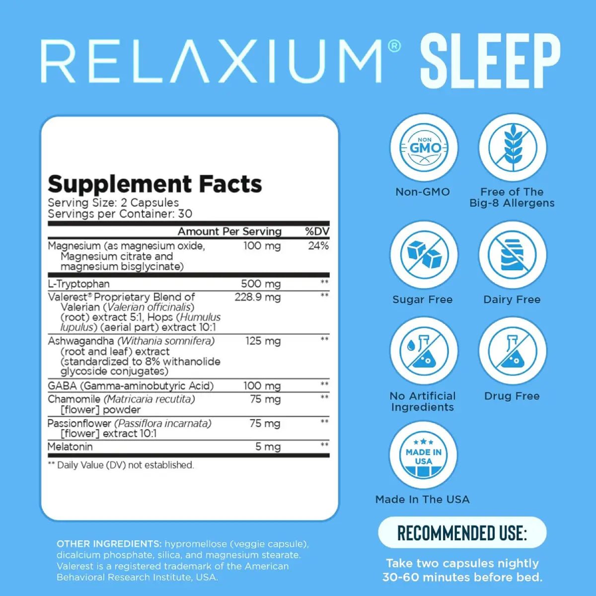 Relaxium Ayuda Natural para Dormir 60 Cápsulas - Hi Vitamins