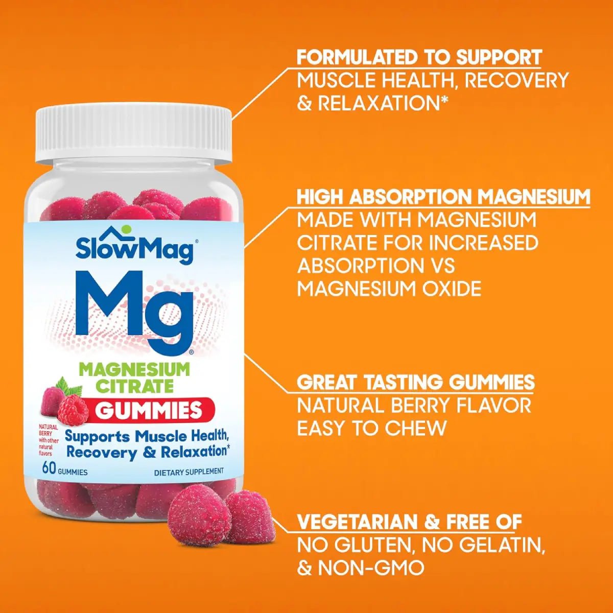 SlowMag® Mg Citrato de Magnesio 60 Gomitas sabor Frutos Rojos - Hi Vitamins