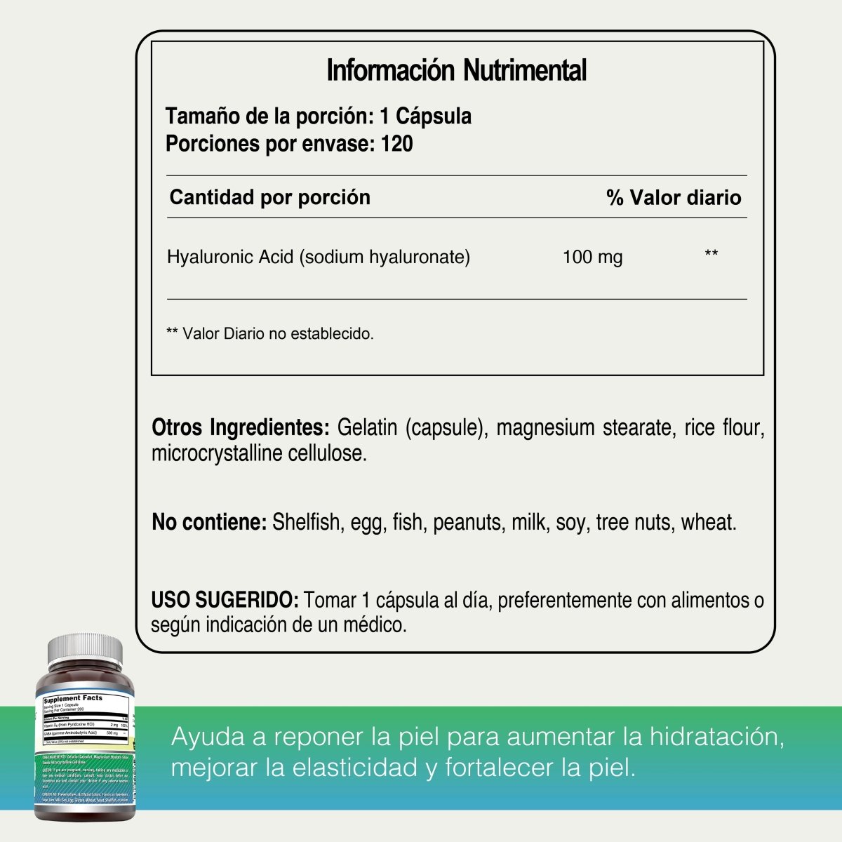 Amazing Nutrition Hyaluronic Acid 100mg 120 Cápsulas - Hi Vitamins
