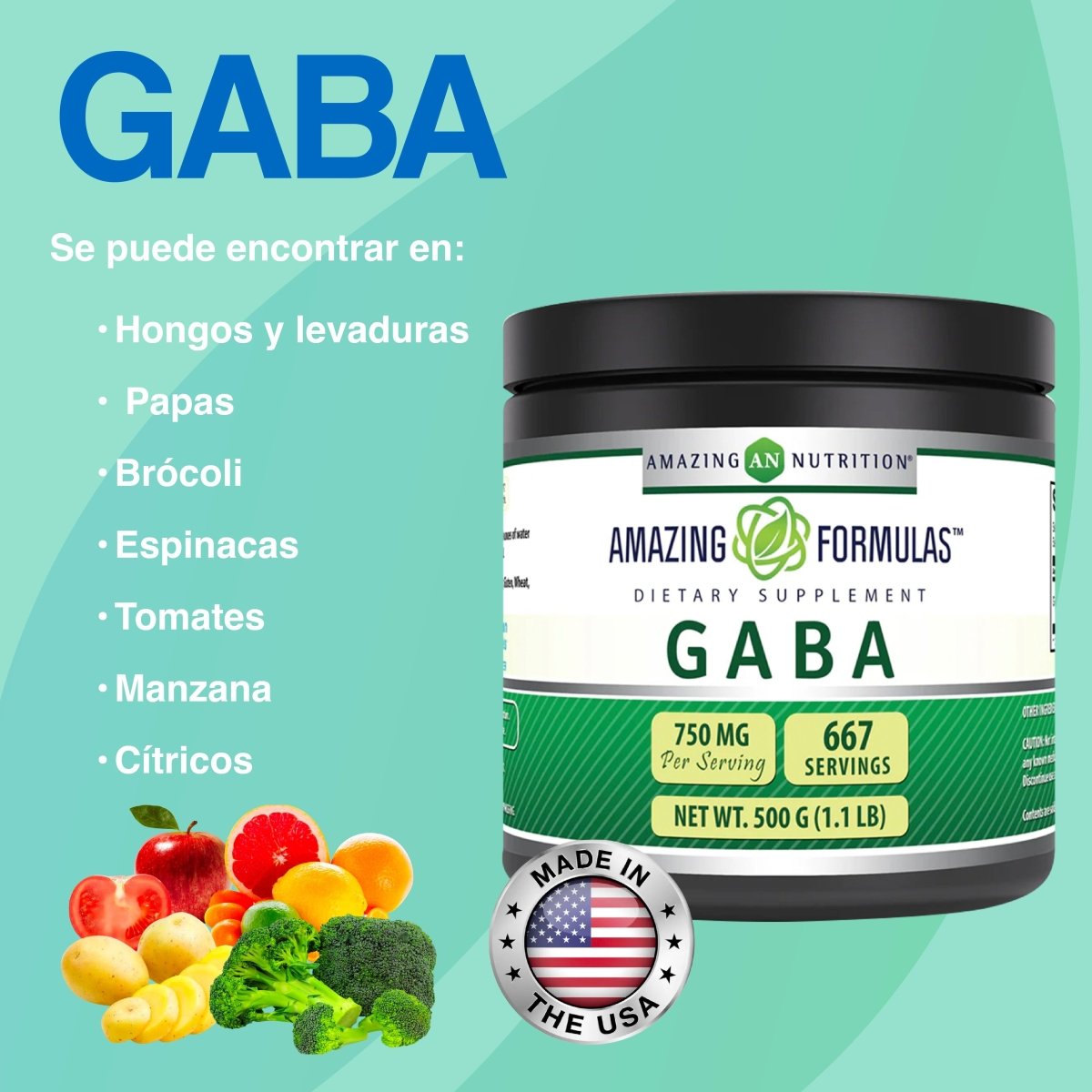 Amazing Formulas Polvo de GABA 500 G 667 Servings - Hi Vitamins