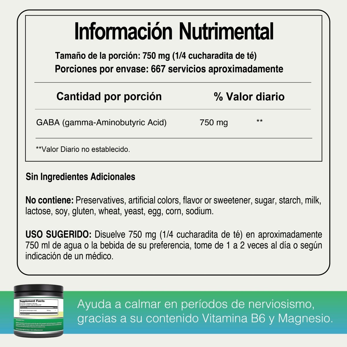 Amazing Formulas Polvo de GABA 500 G 667 Servings - Hi Vitamins