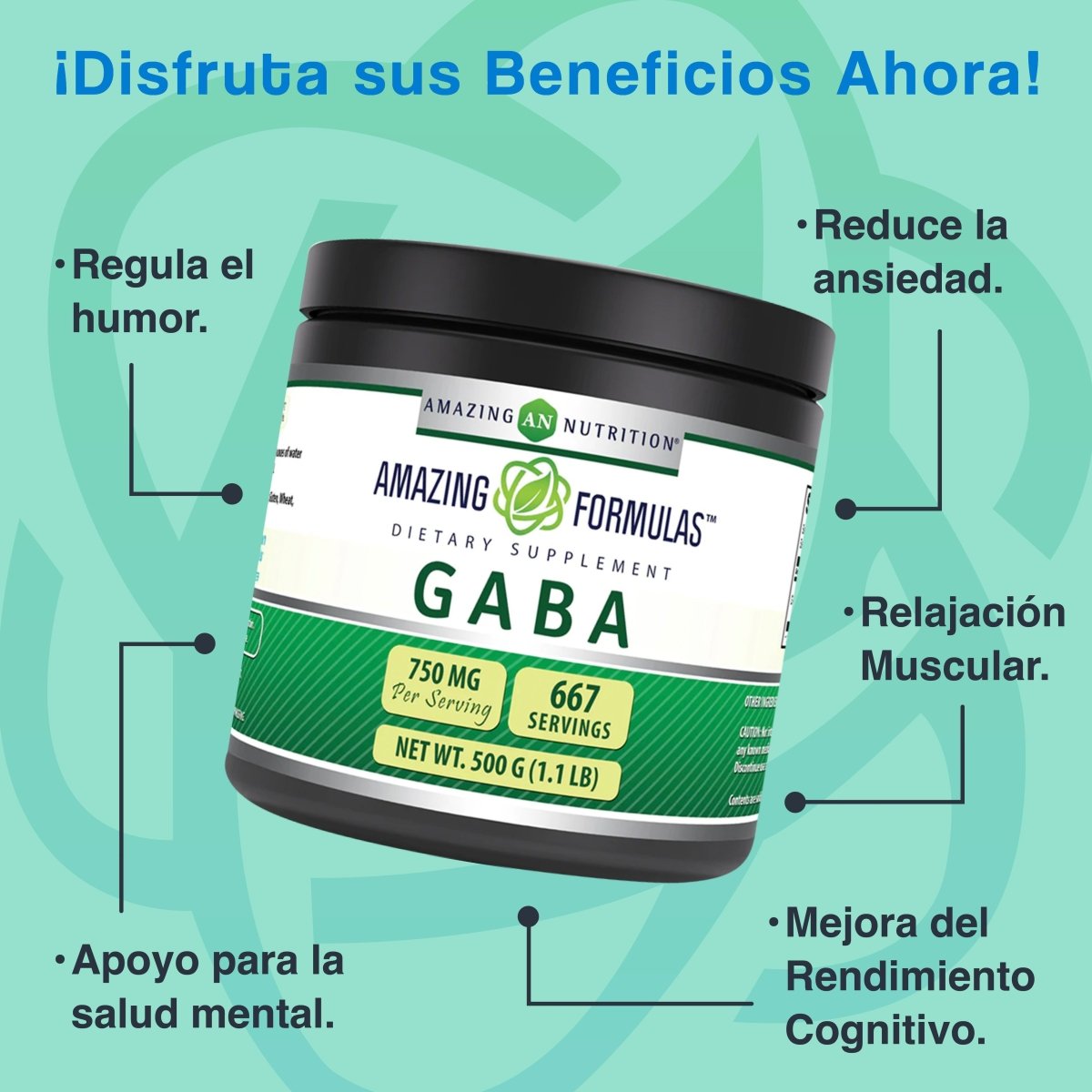 Amazing Formulas Polvo de GABA 500 G 667 Servings - Hi Vitamins