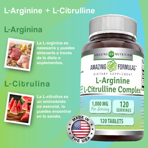 AMAZING FORMULAS L-ARGININE L-CITRULLINE 1000 MG 120 TABLETS