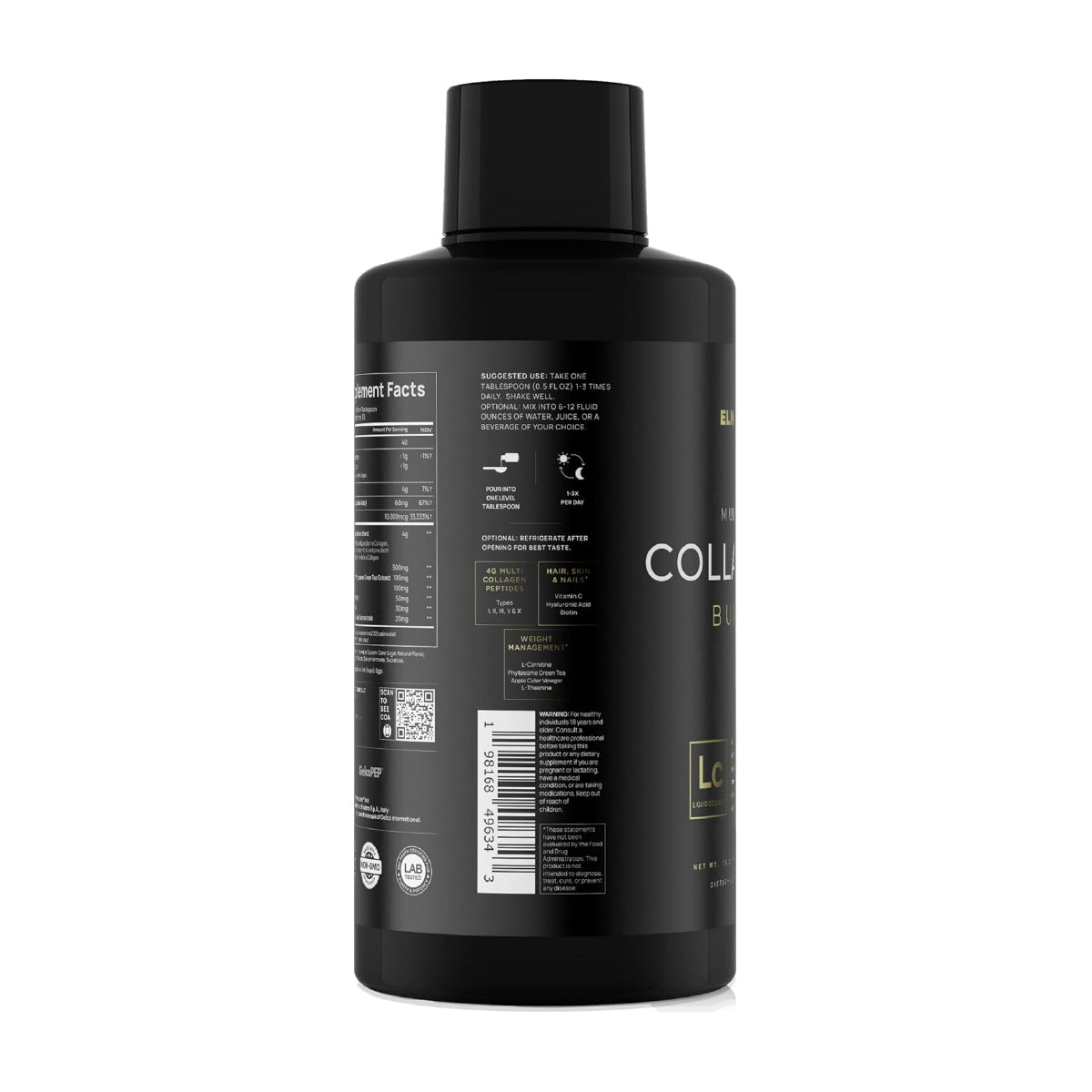TERRA ELMNT Multi Collagen Burn Shots Líquidos de Colágeno 450 ml Apoyo Belleza, Piel, Cabello, Uñas y Control de Peso - Hi Vitamins