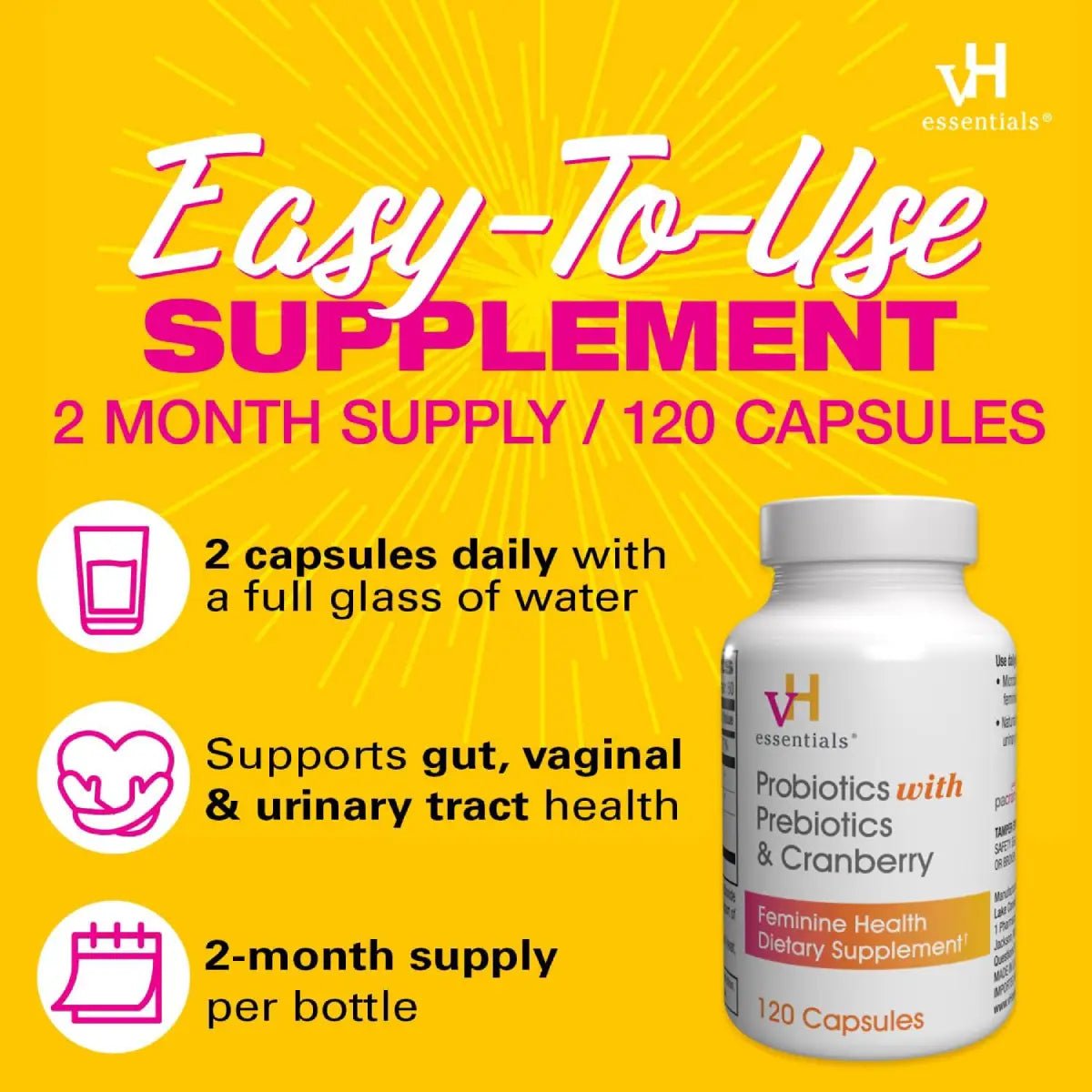 VH Essentials® Probióticos con Prebióticos y Arándanos 120 Cápsulas | Salud Femenina - Hi Vitamins