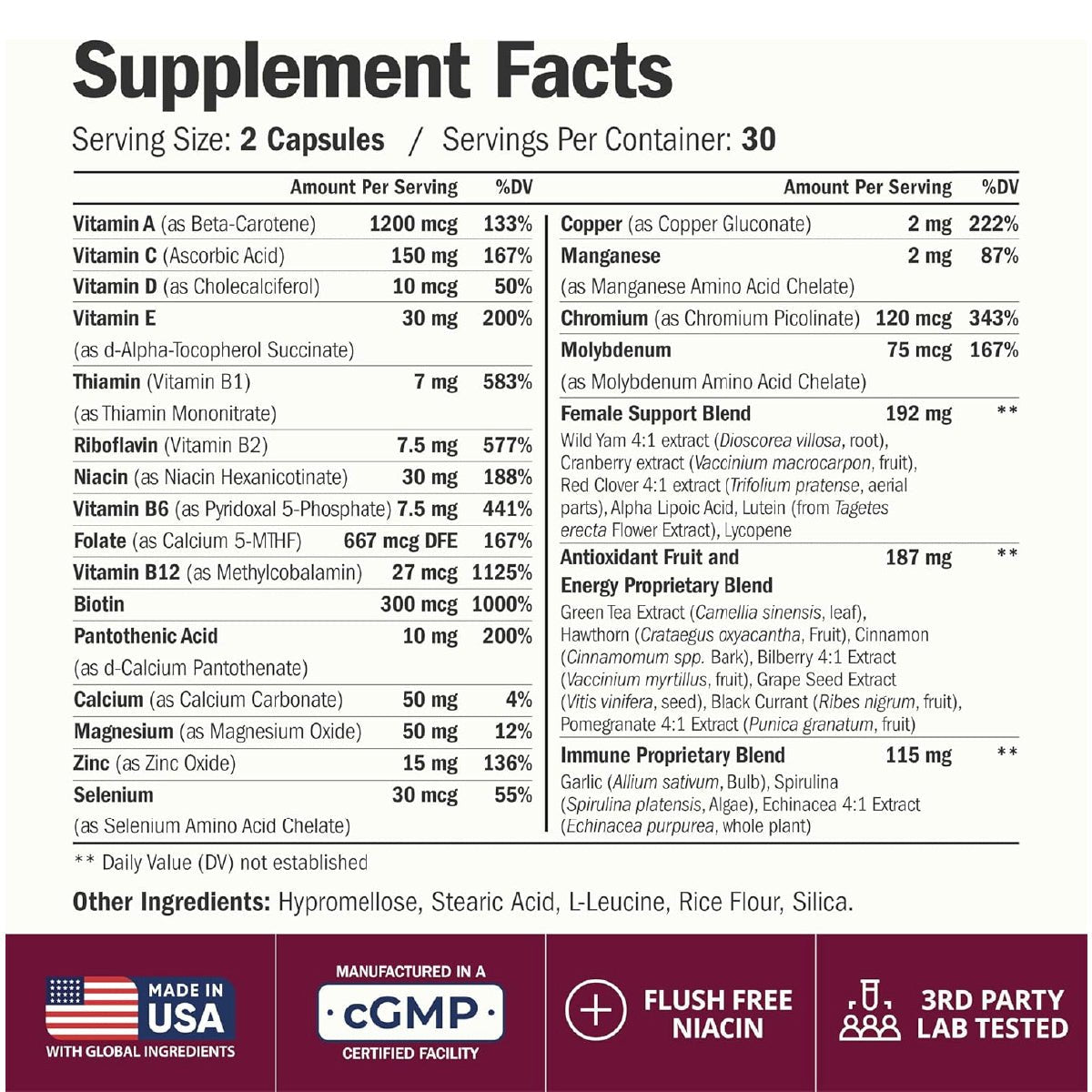 Vimerson Health Multivitamínico para Mujer 60 Cápsulas Apoyo Energía, Inmunidad, Cabello, Piel y Balance Hormonal - Hi Vitamins