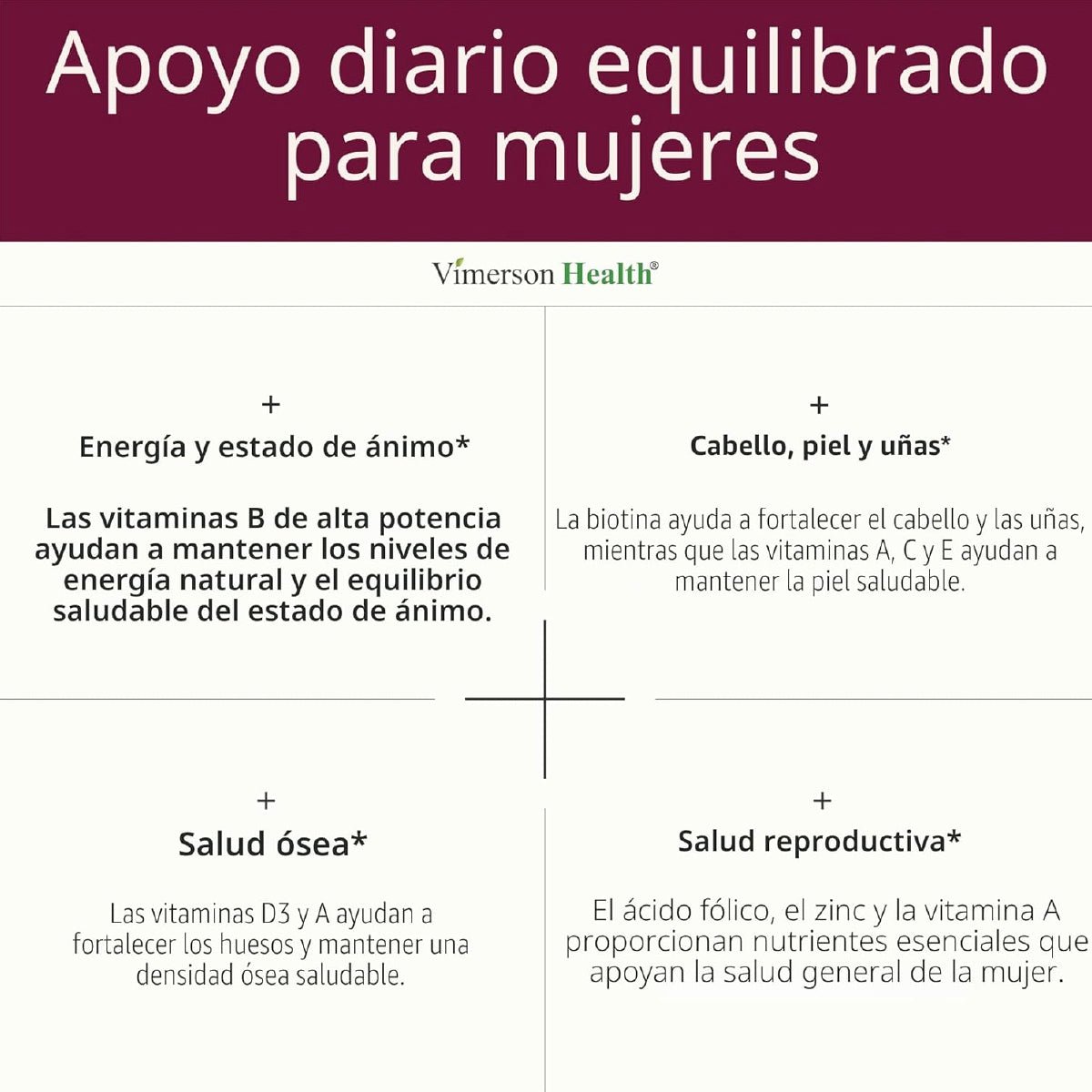 Vimerson Health Multivitamínico para Mujer 60 Cápsulas Apoyo Energía, Inmunidad, Cabello, Piel y Balance Hormonal - Hi Vitamins