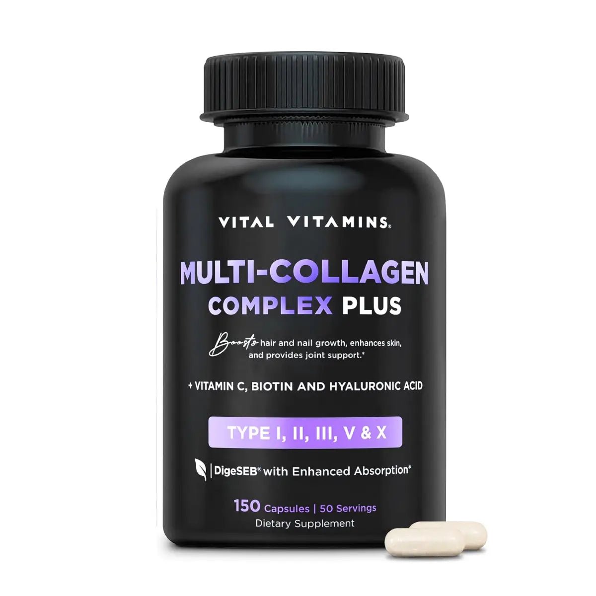 Vital Vitamins Multi-Colágeno Complex Plus 150 Cápsulas | Vitamina C, Biotina y Ácido Hialurónico - Hi Vitamins. Envíos a todo México.