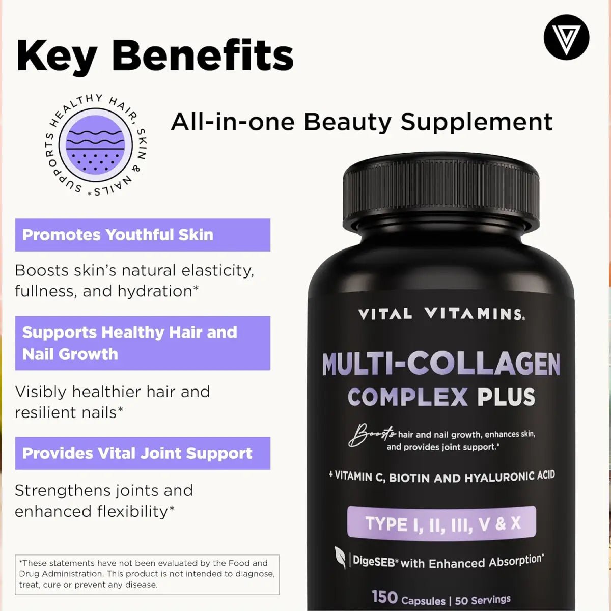 Vital Vitamins Multi - Colágeno Complex Plus 150 Cápsulas - Hi Vitamins