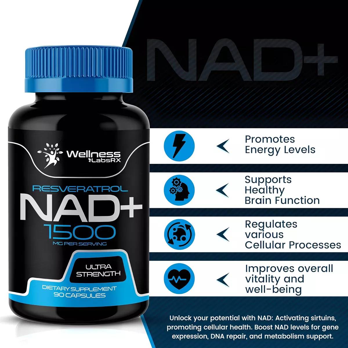 Wellness Labsrx® Liposomal NAD+ con Resveratrol 1500 Mg 90 Cápsulas - Hi Vitamins