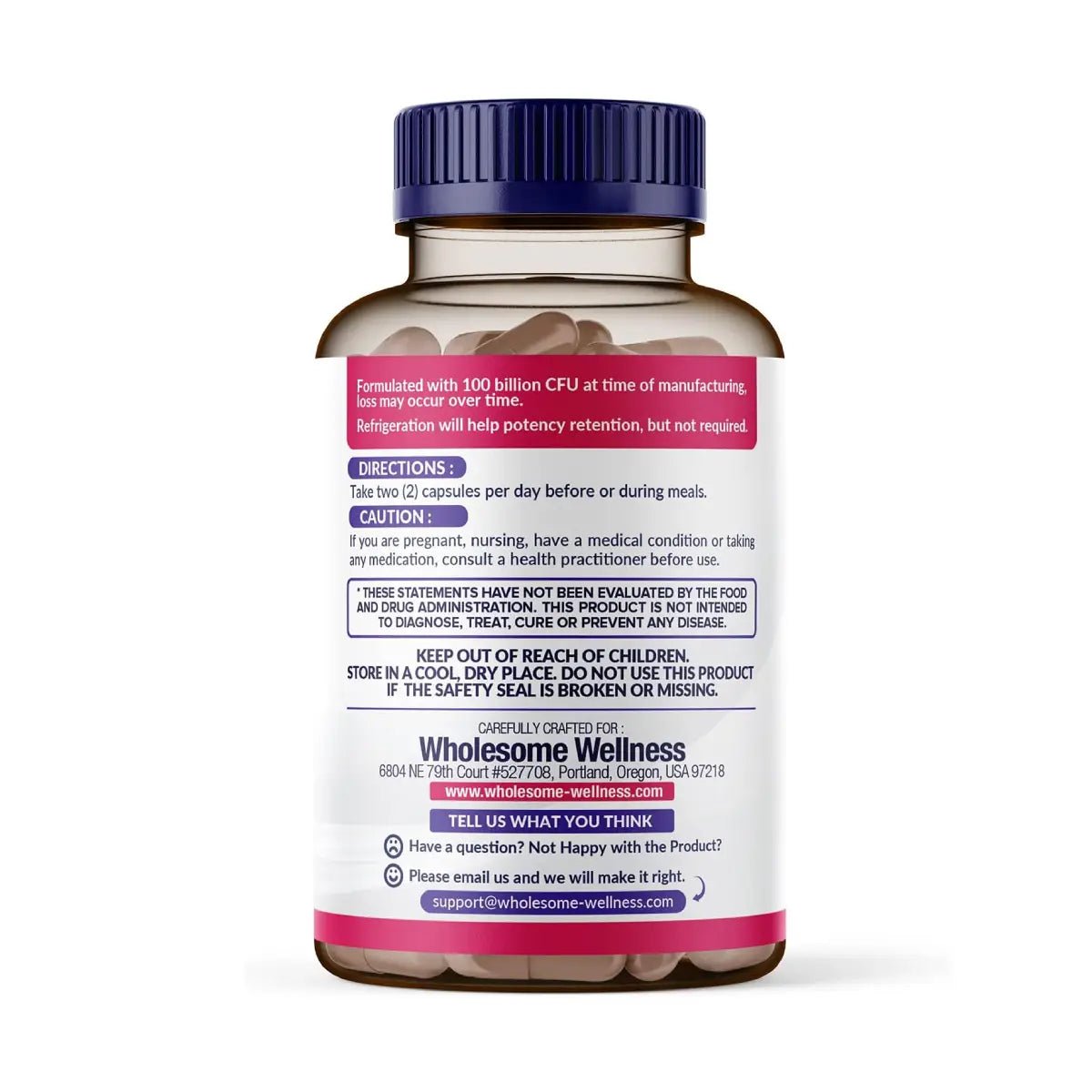 Wholesome Wellness Women's RAW Probiotics 100 Billion CFU 60 Cápsulas - Hi Vitamins