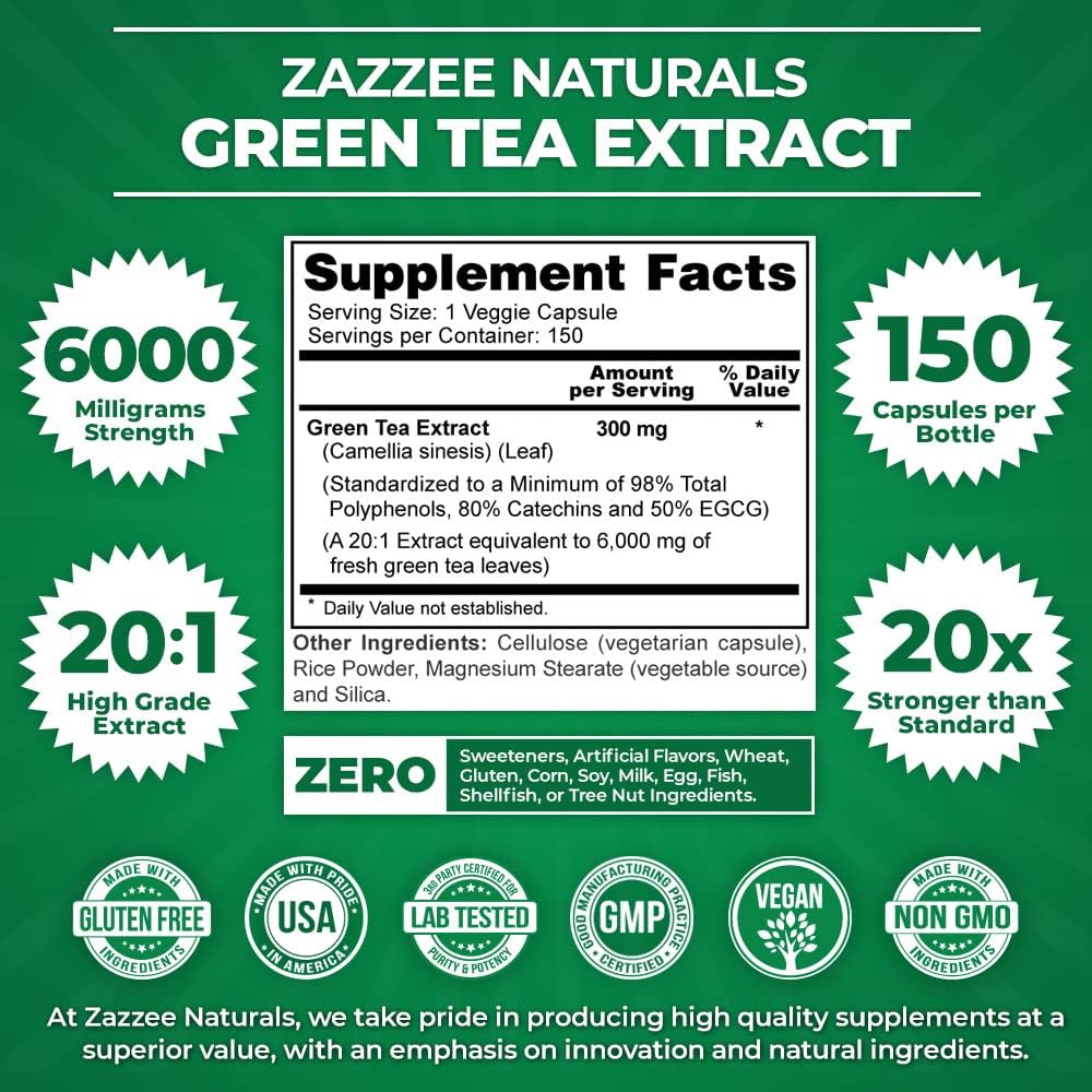 Zazzee Naturals Té Verde 6000 Mg 150 Cápsulas - Hi Vitamins