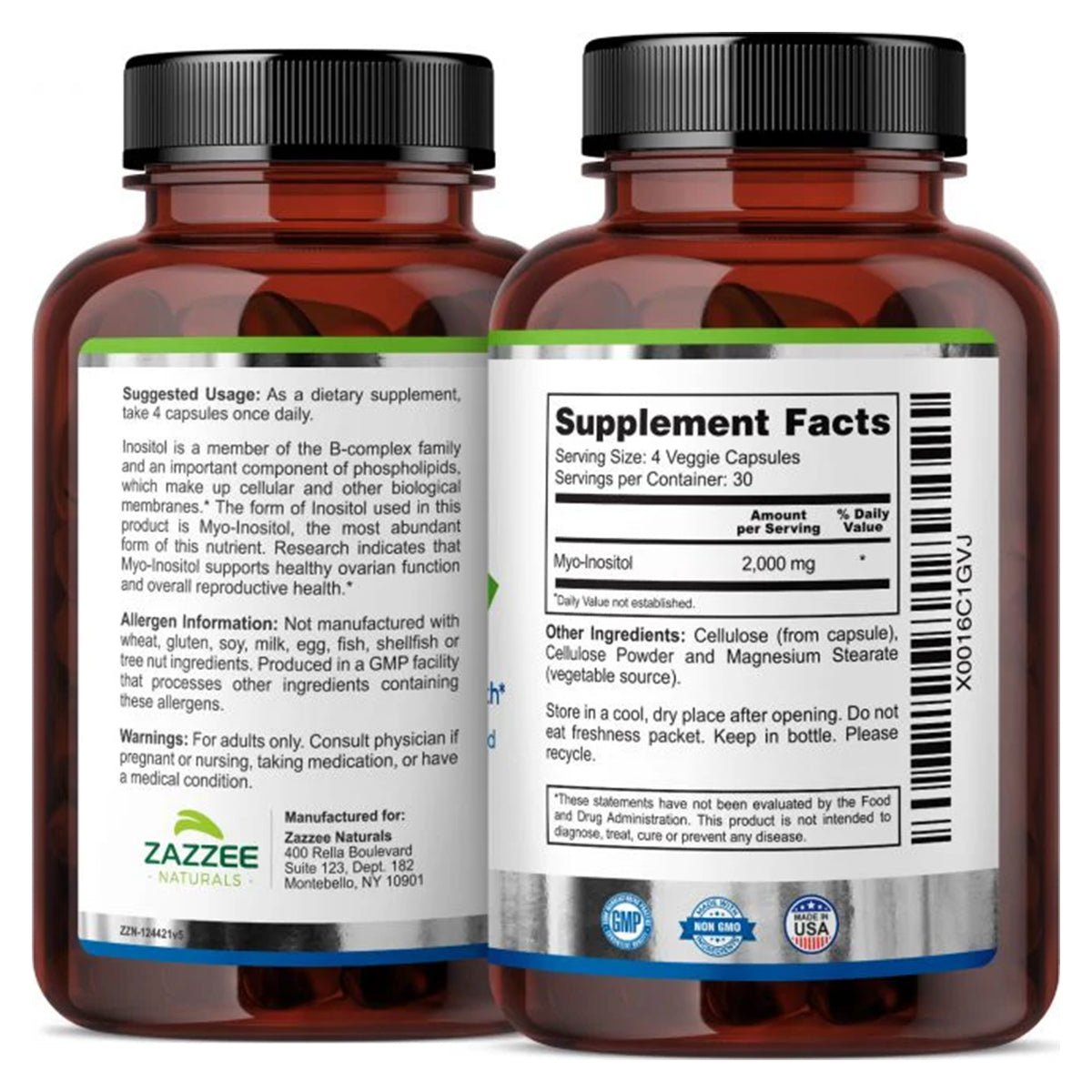 Zazzee Naturals Myo - Inositol 2000 Mg 120 Cápsulas - Hi Vitamins