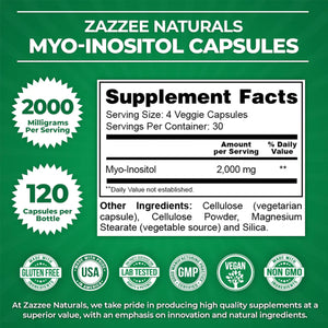 ZAZZEE NATURALS MYO-INOSITOL 2000 MG 120 CAPSULES