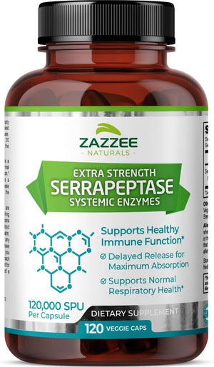 ZAZZEE NATURALS SERRAPEPTASE 120,000 SPU 120 CAPSULES