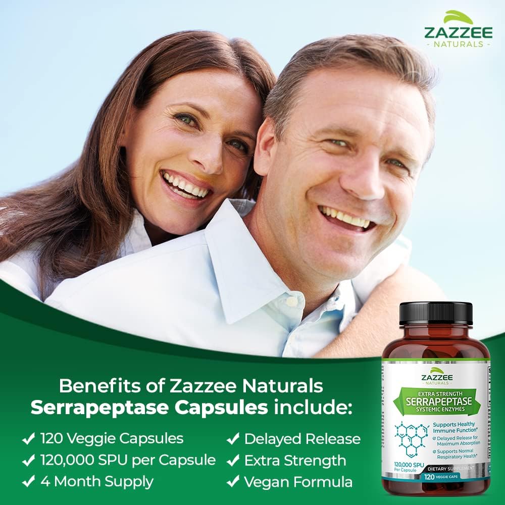 Zazzee Naturals Serrapeptasa 120,000 SPU 120 Cápsulas - Hi Vitamins